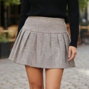 NEW- Heather Gray Pleated Skater Mini Skirt